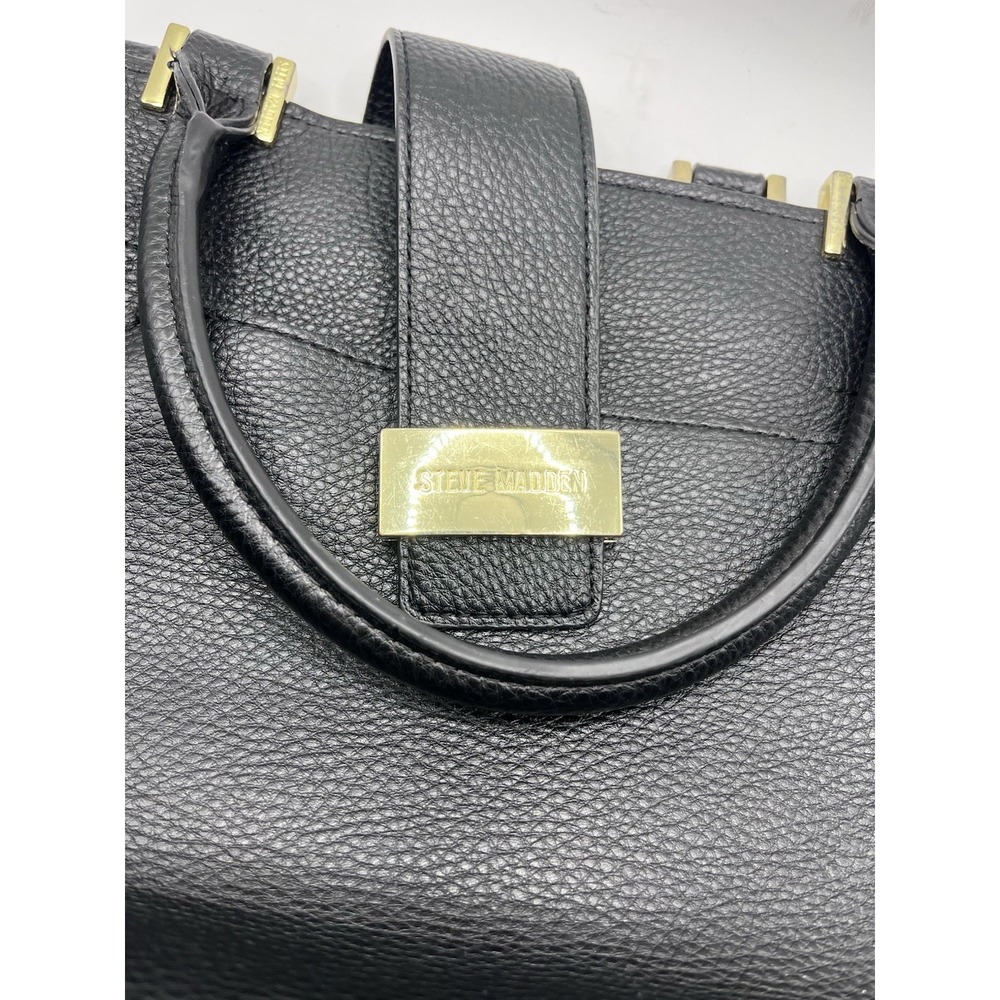 Steve Madden Black Pebbled Faux Leather Tote Bag Gold Hardware Handbag Classy